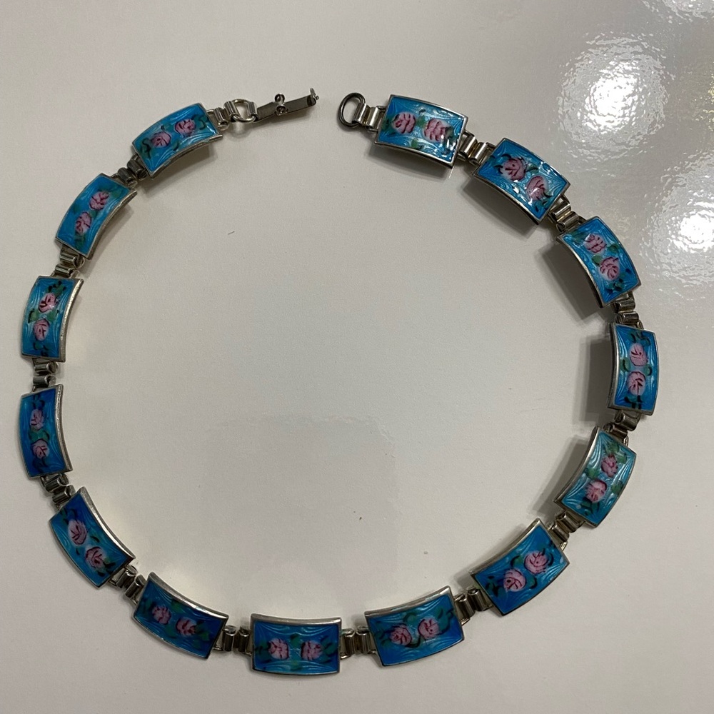 Rare Find!!!  14 Guilloche & Sterling Choker Necklace